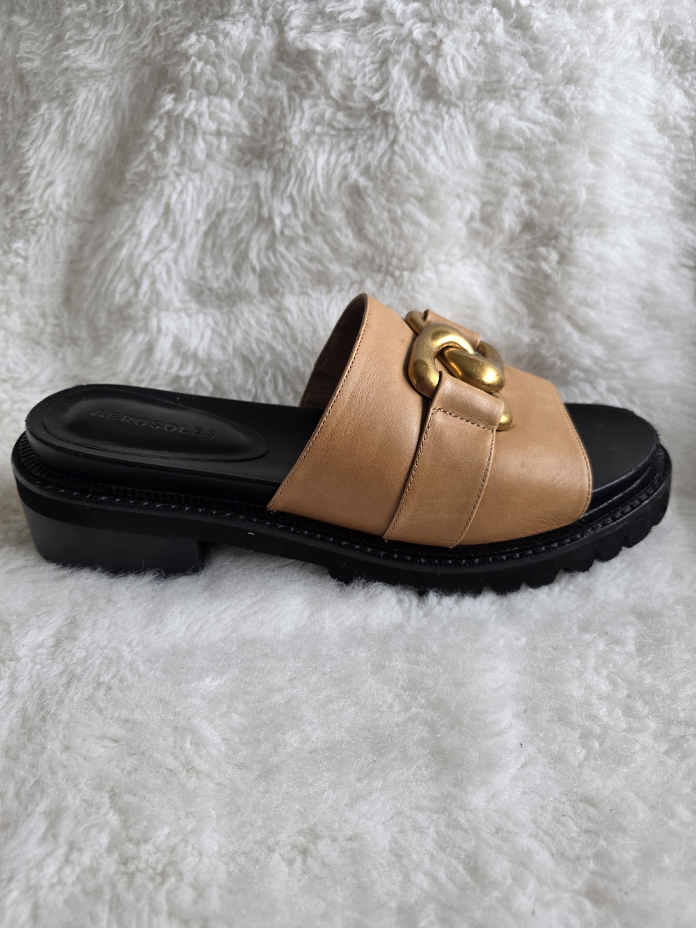 Aerosoles Tan Leather Chain Slide Sandal